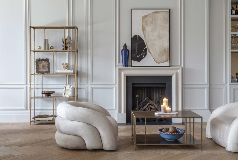 Metalowy stolik kawowy Bromley Gold 90x60 cm złote żelazne stoliki do salonu