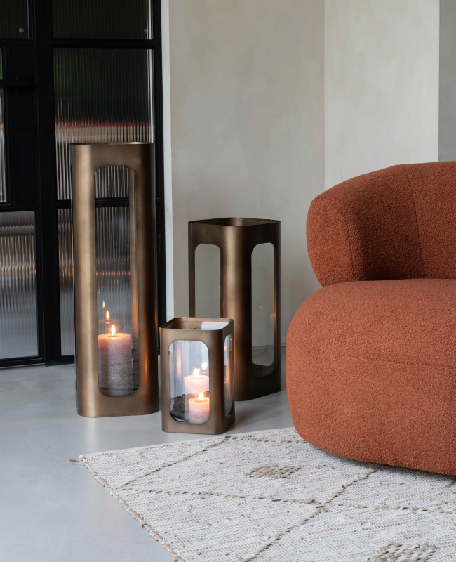 Metalowy lampion Kensington Gold S 28 cm szklane panele