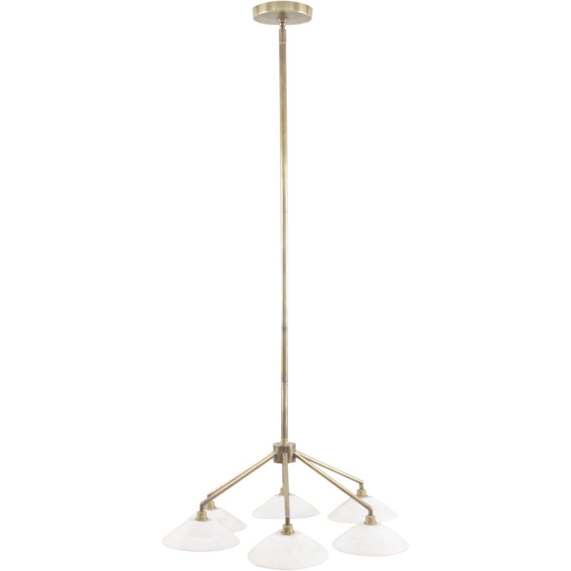 Złota lampa sufitowa mosiężna Brass Classic z sześcioma drewnianymi kloszami