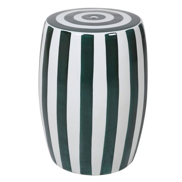 Stołek ceramiczny Bremner Green siedzisko zieleń biel paski