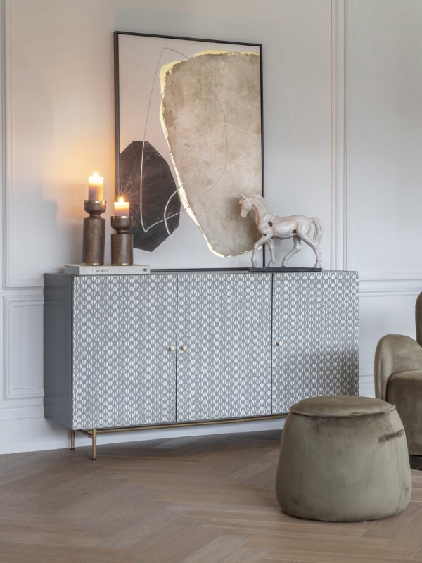 Ekskluzywna Komoda Bufet Chester 150 cm trzydrzwiowa szara komoda do salonu