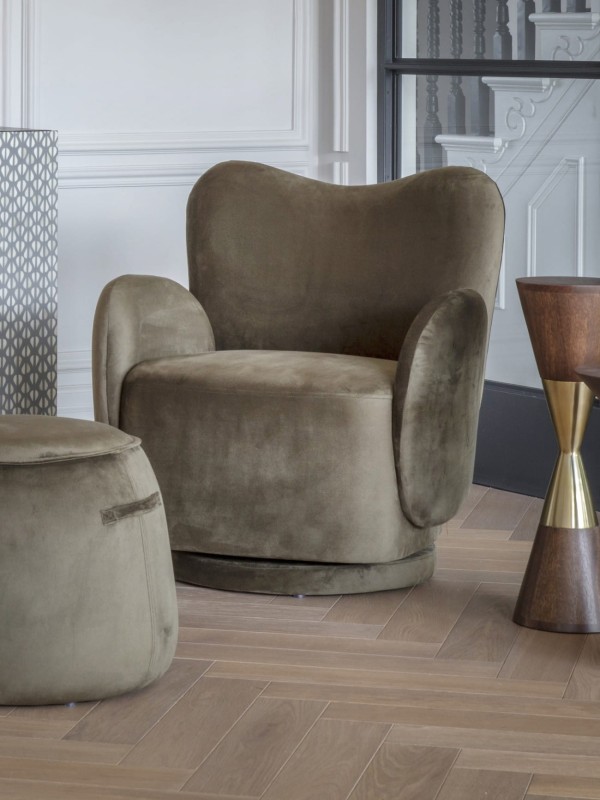 Fotel obrotowy velvet Ennismore Green 80 cm fotel wypoczynkowy zielony