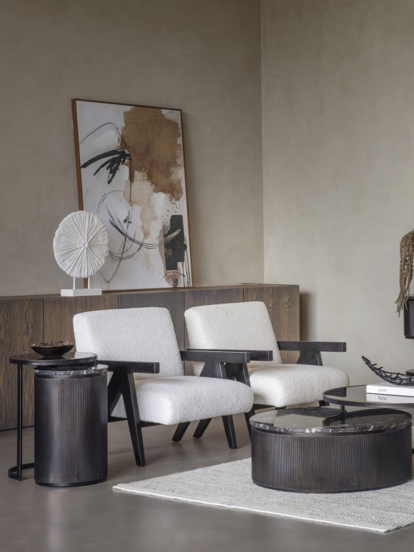 Dwa stoliki boczne Primrose Black 43x61 cm marmur szkło czerń i brąz