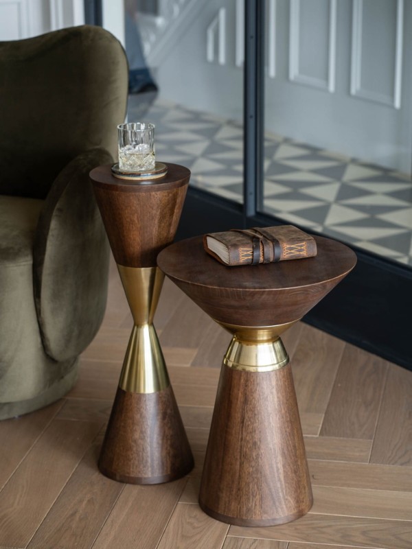 Stolik boczny Amalfi Bronze 63 cm drewno mango złote detale