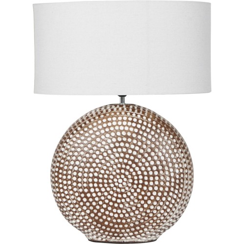 Lampa stołowa Flat Brown L 65 cm – brązowa ceramiczna lampa z białym lnianym abażurem
