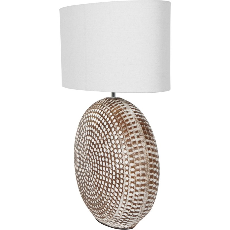 Brązowa ceramiczna lampa z jasnym owalnym abażurem