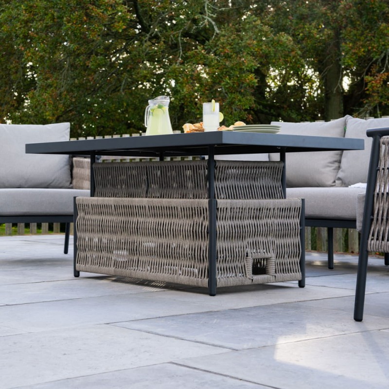 Komplet mebli ogrodowych Esher - sofa trzyosobowa fotele i stół z regulowaną wysokością aluminium