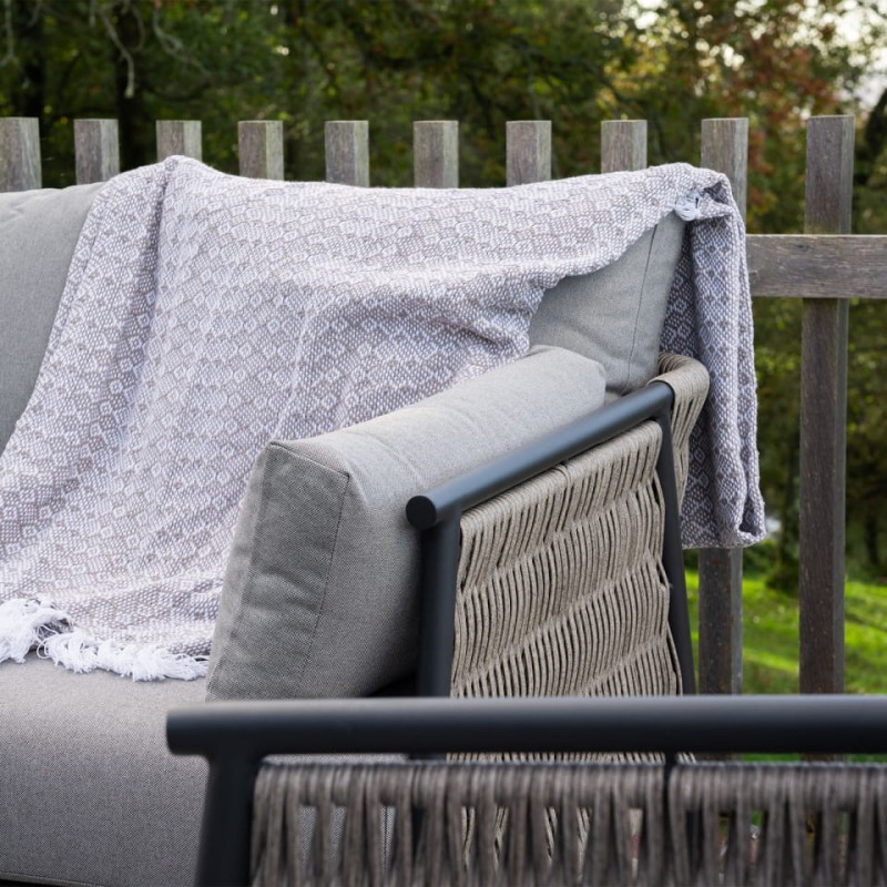 Komplet mebli ogrodowych Esher - sofa trzyosobowa fotele i stół z regulowaną wysokością aluminium