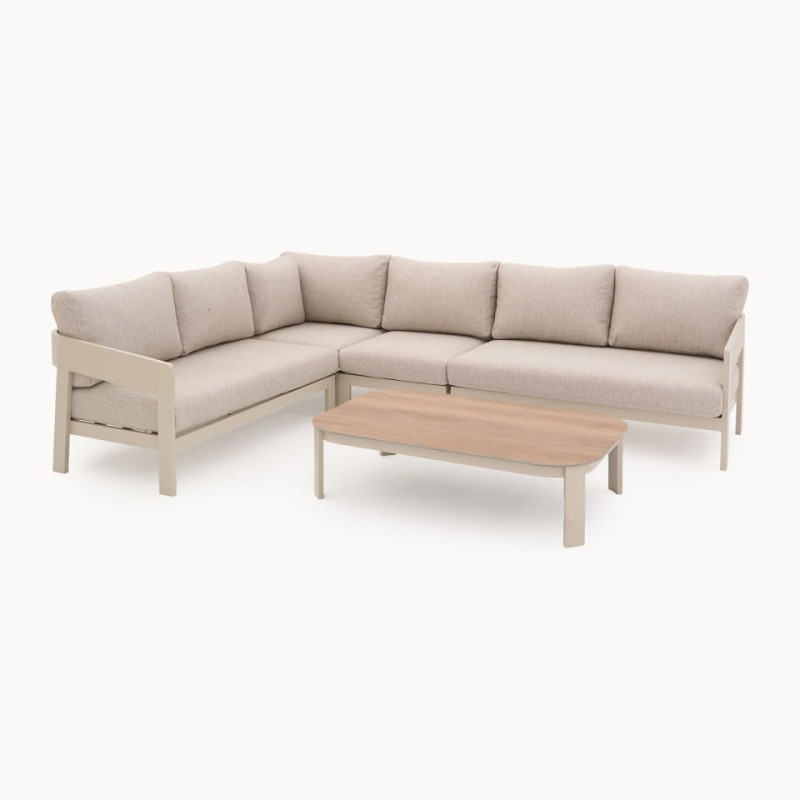 Zestaw mebli ogrodowych Lyall Corner sofa narożna i stolik kawowy kremowy