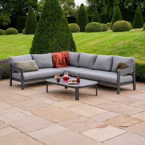 Zestaw mebli ogrodowych Lyall Corner Grey sofa narożna i stolik kawowy szary