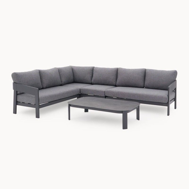 Zestaw mebli ogrodowych Lyall Corner Grey sofa narożna i stolik kawowy szary