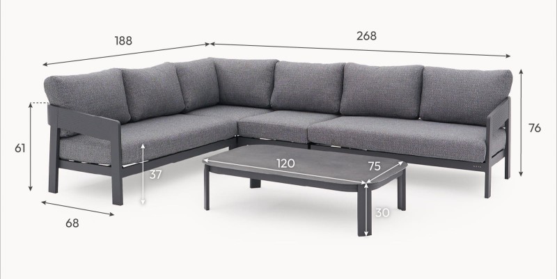 Zestaw mebli ogrodowych Lyall Corner Grey sofa narożna i stolik kawowy szary