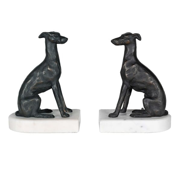 Podpórki do książek Dogs bookend 21 cm aluminium marmur greyhounds