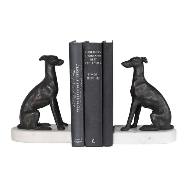 Podpórki do książek Dogs bookend 21 cm aluminium marmur greyhounds