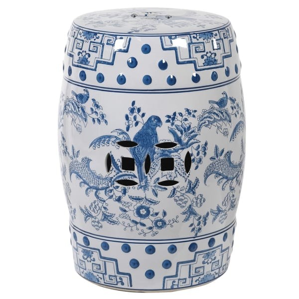 Stołek ceramiczny Parrot 45 cm - stolik ceramiczny niebieski biel