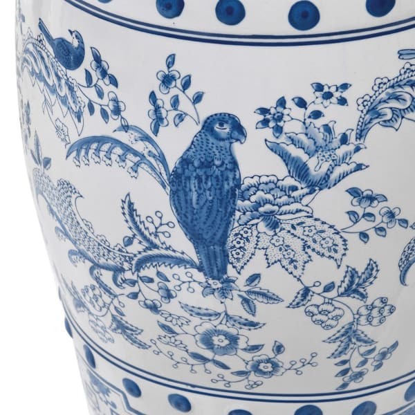 Stołek ceramiczny Parrot 45 cm - stolik ceramiczny niebieski biel