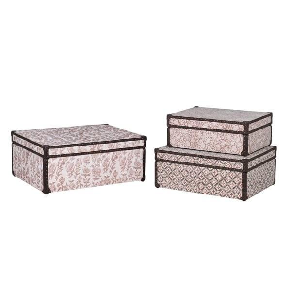 Komplet trzech skrzyń Porto bawełna wzory skórzane detale