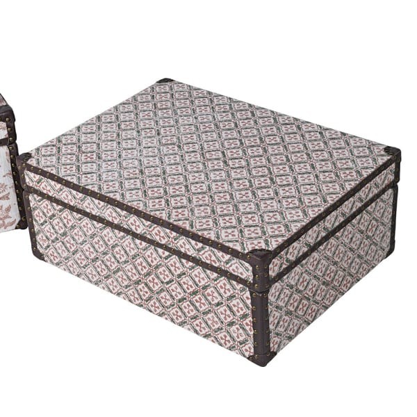 Komplet trzech skrzyń Porto bawełna wzory skórzane detale