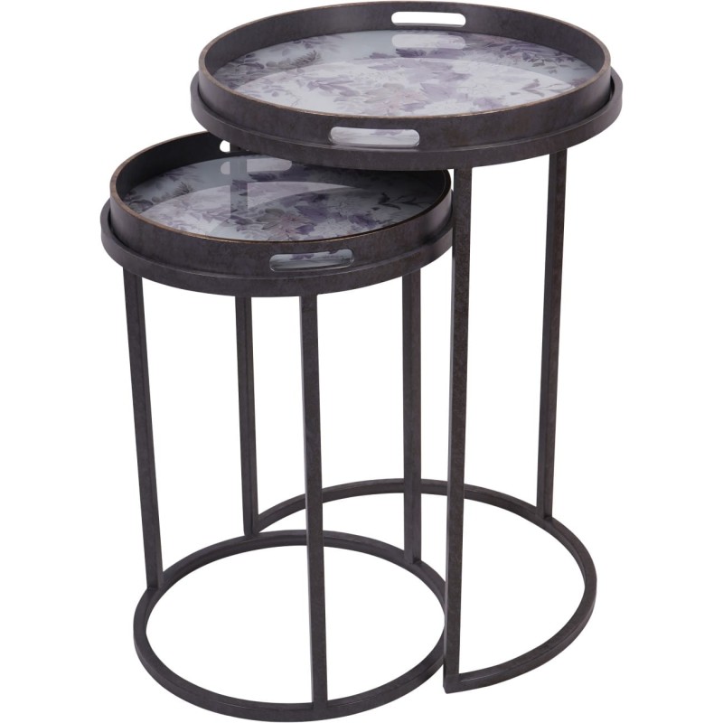 Dwa stoliki boczne Flowers Purple 69 cm fiolet dwa stoliki ze zdejmowaną tacą