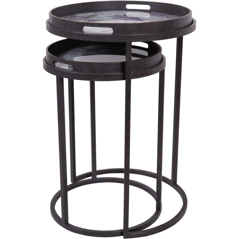 Dwa stoliki boczne Flowers Purple 69 cm fiolet dwa stoliki ze zdejmowaną tacą