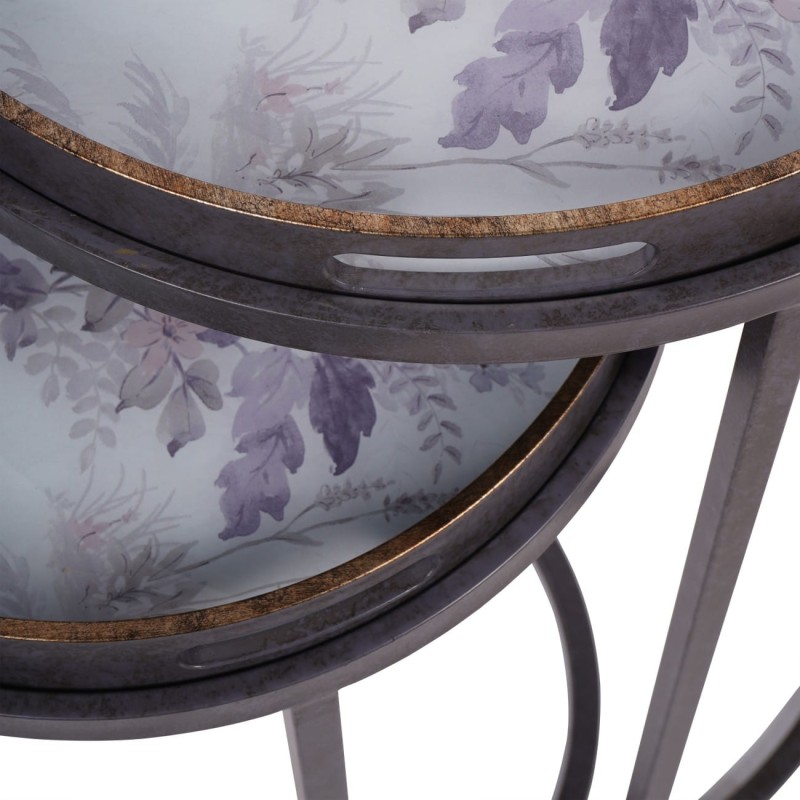 Dwa stoliki boczne Flowers Purple 69 cm fiolet dwa stoliki ze zdejmowaną tacą