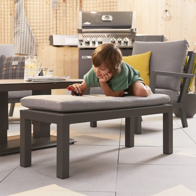 Szary komplet mebli ogrodowych Oxford sofa narożna stół ławka fotel szary