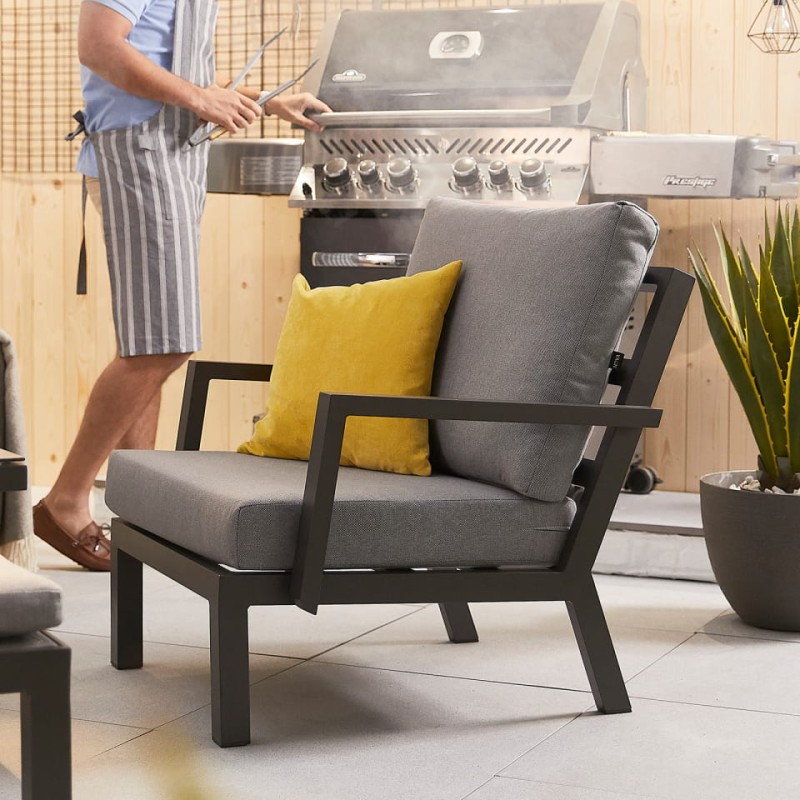 Szary komplet mebli ogrodowych Oxford sofa narożna stół ławka fotel szary