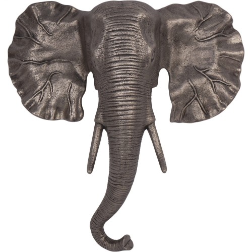 Dekoracja ścienna Elephant Kari 39 cm – głowa słonia z aluminium w kolorze antycznego złota