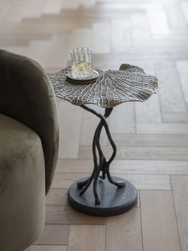 Stolik boczny Lily 45 cm złoto i czerń metalowy stolik pomocniczy  