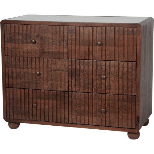Komoda drewniana Montpelier 105 cm sześć szuflad marmurowy blat