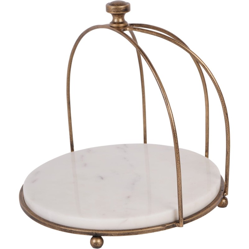 Patera stojak na ciasta Pimlico 26 cm złoty metal i biały marmur