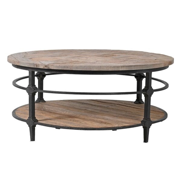 Drewniany stolik kawowy Finchley Double 100 cm dąb z recyklingu dwa blaty