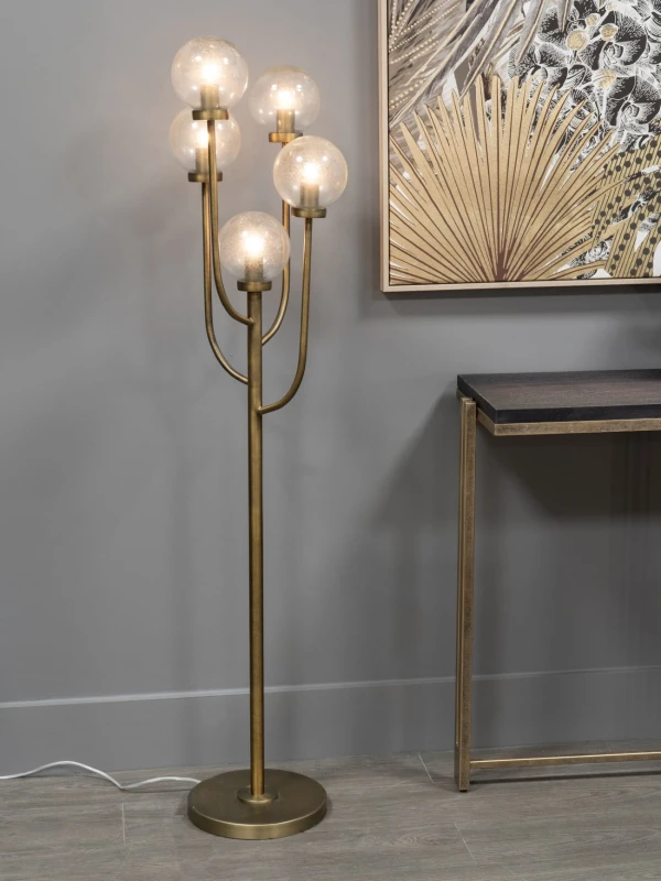 Złota lampa podłogowa Bubble 137 cm ze szklanymi kulami