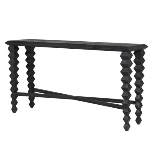 Czarna konsola Geo Black 154 cm - czarna drewniana konsola do salonu drewno mango