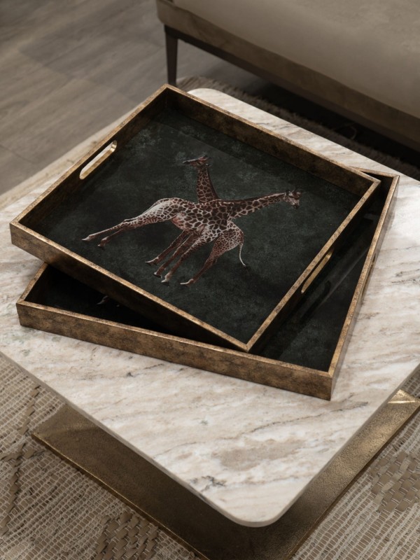 Ozdobne tace Giraffe 45 cm antyczne złoto butelkowa zieleń