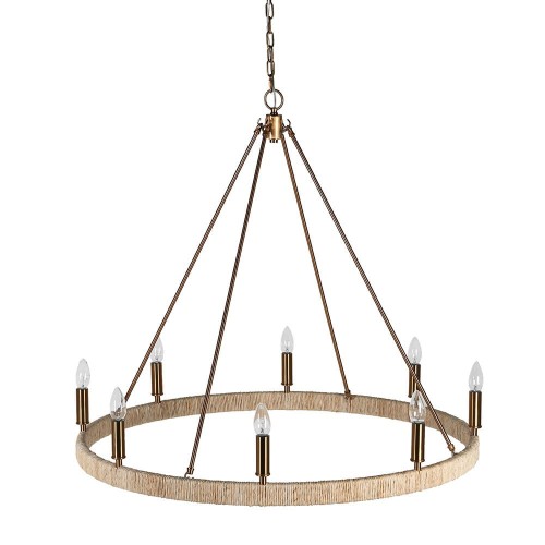 Złoty żyrandol farmhouse  Rustic Hoop Gold 91 cm – okrągły żyrandol do salonu i jadalni