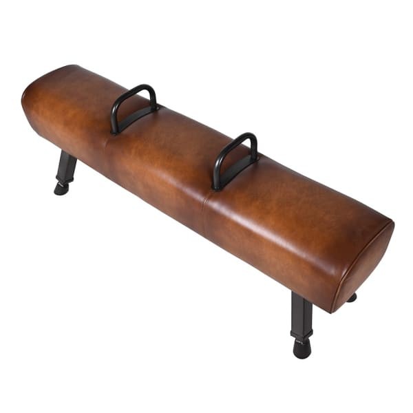 Ławka skórzana Chester Leather 150 cm brąz skóra naturalna czarna podstawa