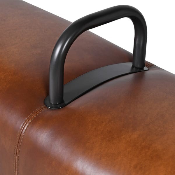 Ławka skórzana Chester Leather 150 cm brąz skóra naturalna czarna podstawa