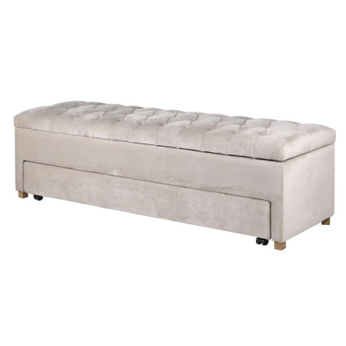 Kremowa ławka Chelsea Cream 170 cm skrzynia do sypialni z szufladą na buty velvet