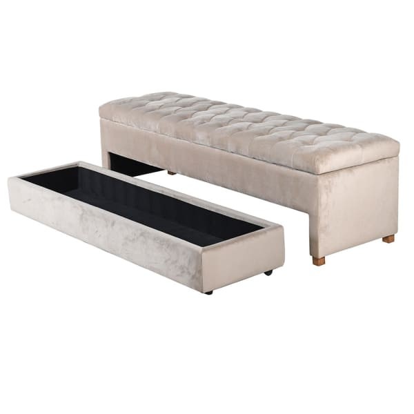 Kremowa skrzynia velvet Chelsea Cream 170 cm z zamkniętą pokrywą i szufladą