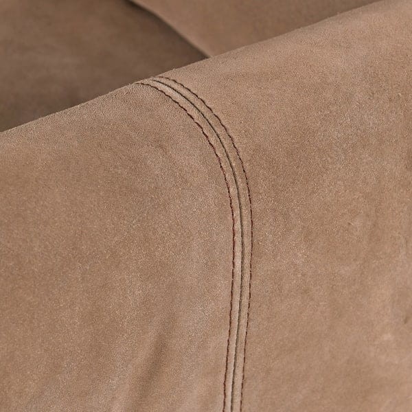 Fotel Skórzany Suede 87 cm brązowy zamsz dębowa rama