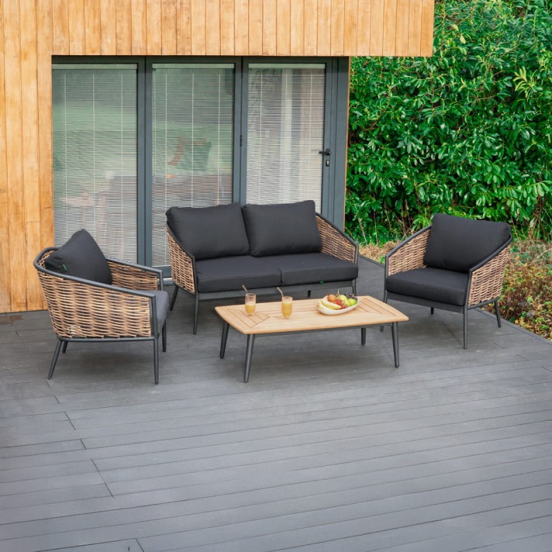 Komplet mebli Palomino sofa dwa fotele stolik kawowy rattan aluminium