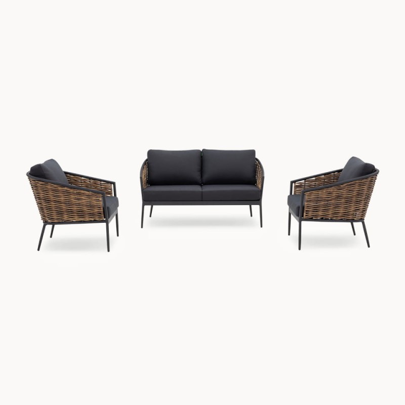 Komplet mebli Palomino sofa dwa fotele stolik kawowy rattan aluminium