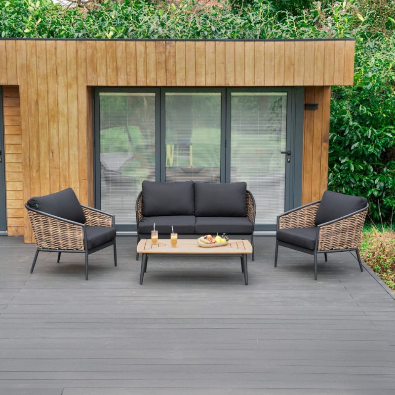 Komplet mebli Palomino sofa dwa fotele stolik kawowy rattan aluminium