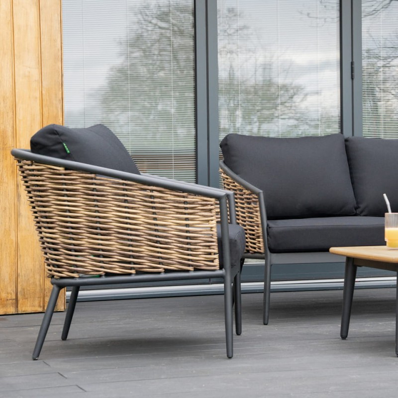 Komplet mebli Palomino sofa dwa fotele stolik kawowy rattan aluminium