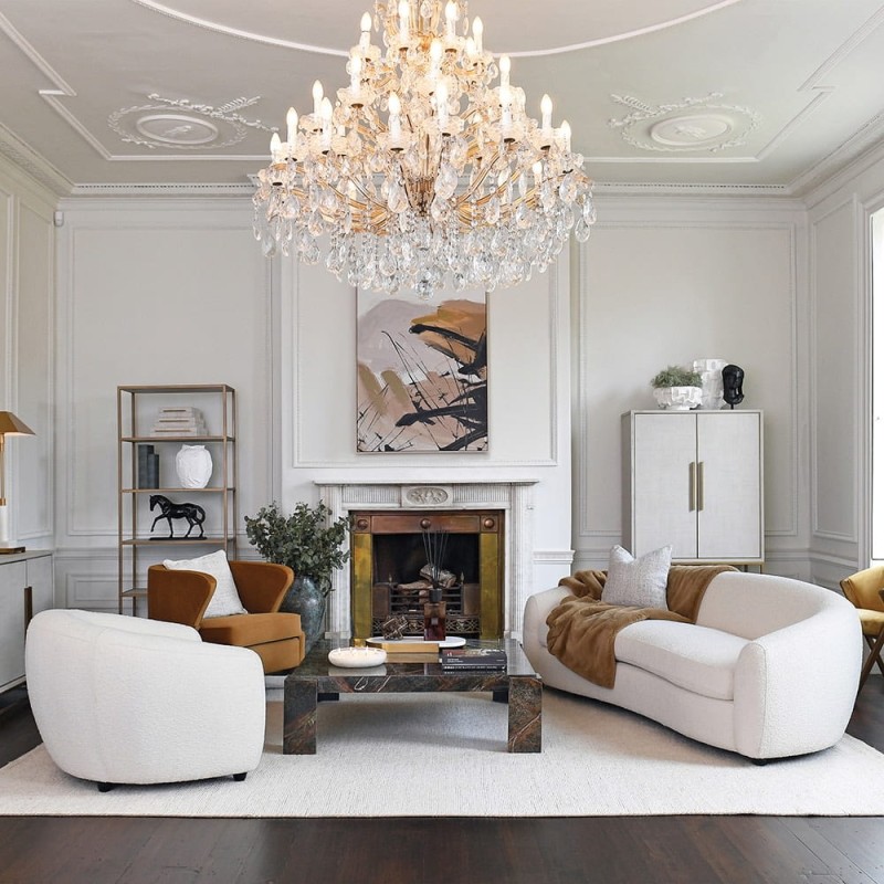 Biała sofa boucle Cloud Ivory 228 cm szerokości dekoracyjna sofa zaokrąglony kształt czarne nóżki