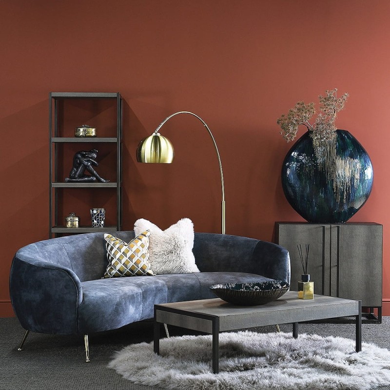 Sofa Eaton Grey 240 cm zakrzywiona szara złote metalowe nóżki