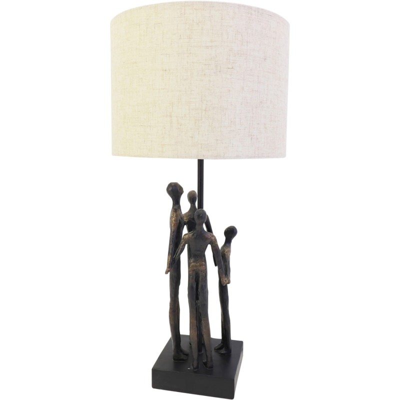 Lampa z figurkami rodziny na czarnej prostokątnej podstawie