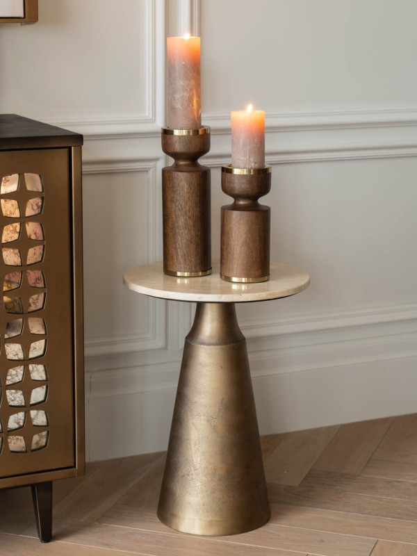 Świecznik drewniany Amalfi 23 cm drewno mango złote detale