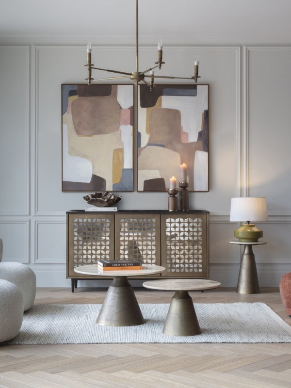 Świecznik drewniany Amalfi 23 cm drewno mango złote detale